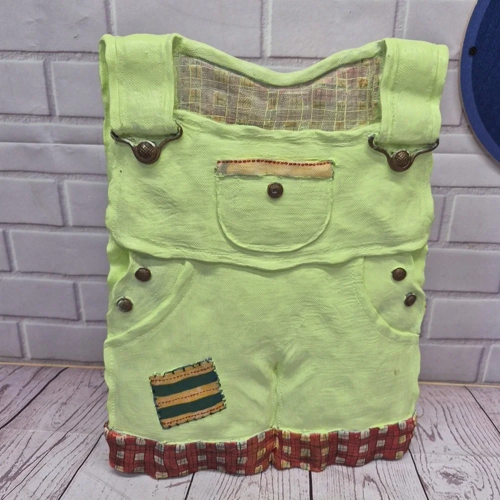 Distressed Country Green Overalls Wooden Wall Cabinet 3D Resin Front 12in x 9in